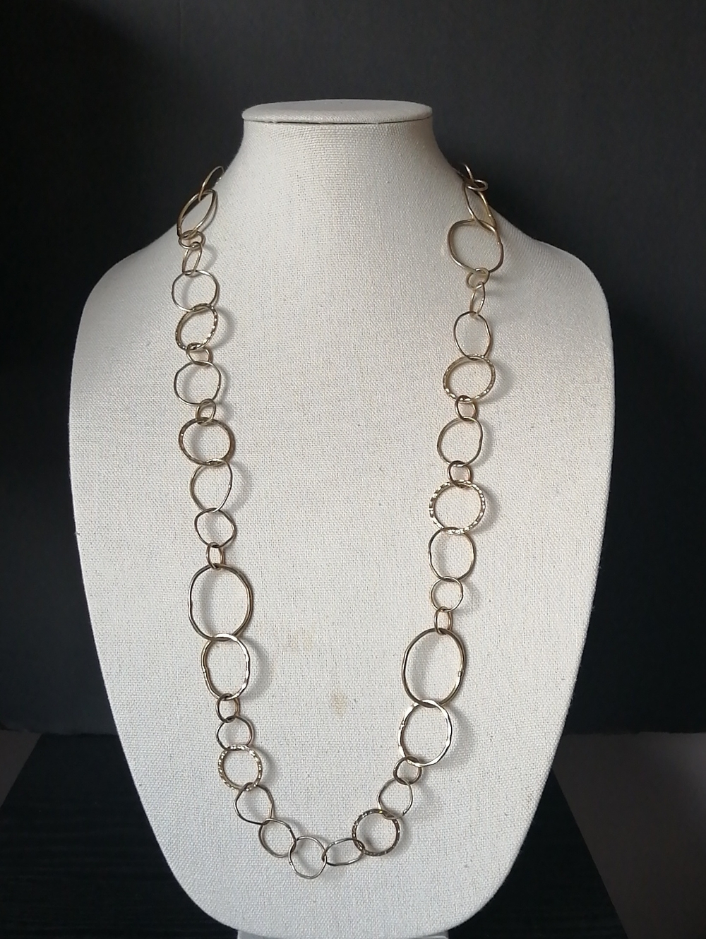 Graziano Avant Garde Large Ovals Circles Textured Goldtone Long Necklace